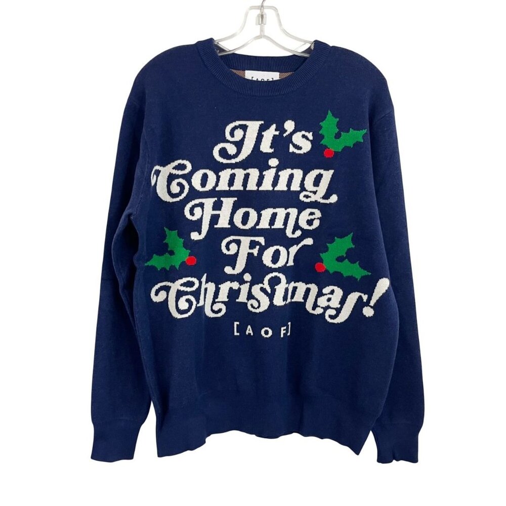 AOF Art of Football Navy Blue It's Coming Home For Christmas Sweater Men's Small